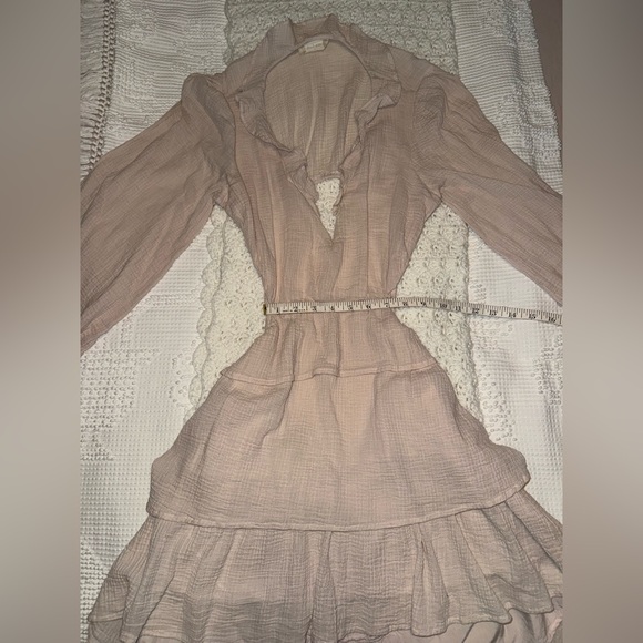 Altar’d State Beige Ruffle Tiered Long Sleeve Mini Dress - Picture 5 of 8